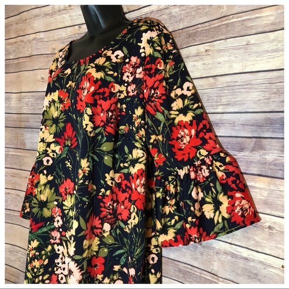 ❌SOLD❌Multi-Color Floral Dress w Long Sleeves Plus - Picture 5 of 8